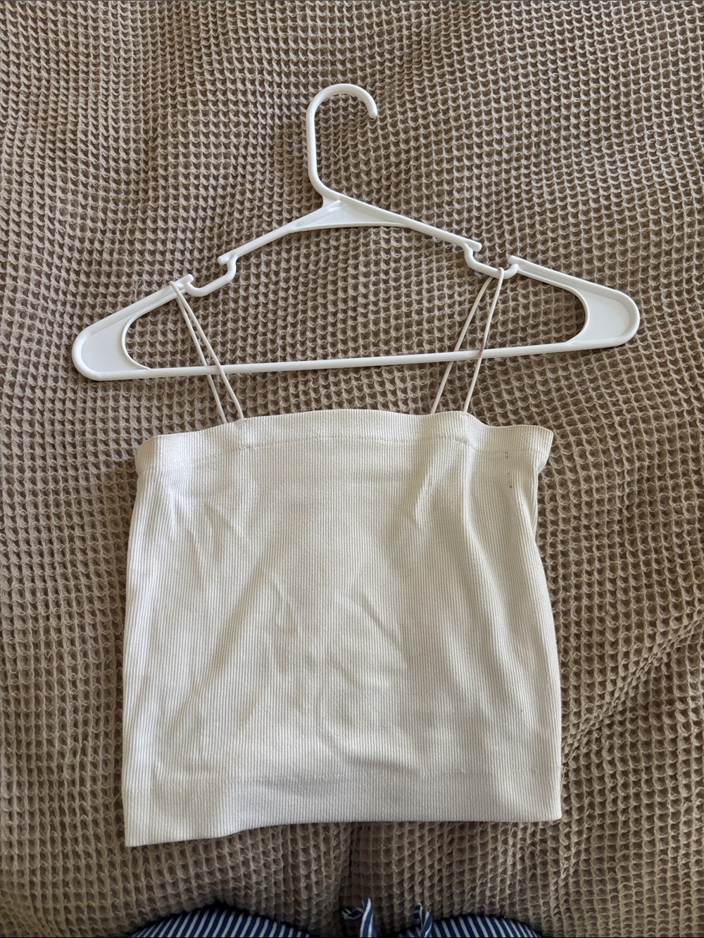 American Eagle Outfitters Cream Ribbed Spaghetti-Strap Camisole